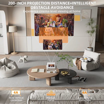 Smart Touch Screen 4K Projector — WiFi 6, Bluetooth, Auto Focus