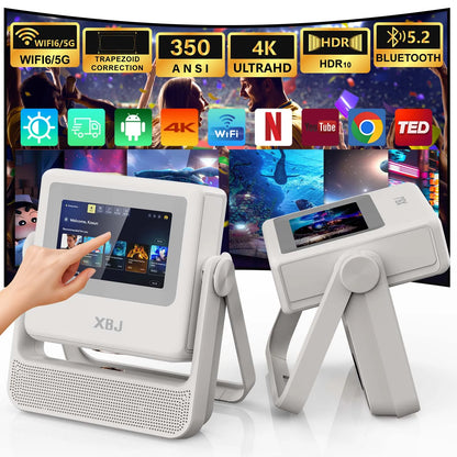 Smart Touch Screen 4K Projector — WiFi 6, Bluetooth, Auto Focus