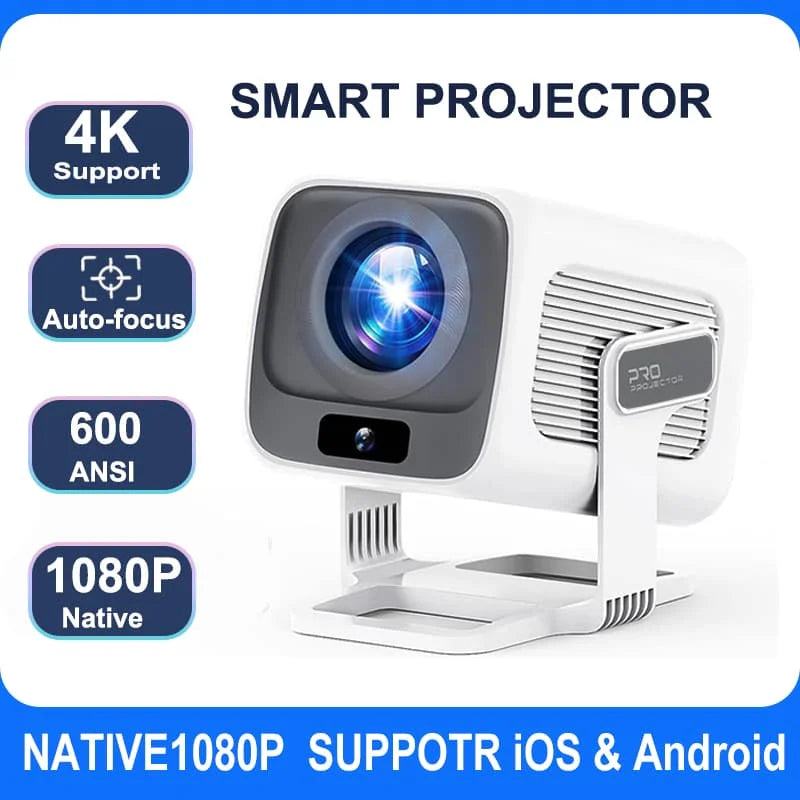 4K Native 1080P Smart Projector — Auto Focus, 600 ANSI, Android