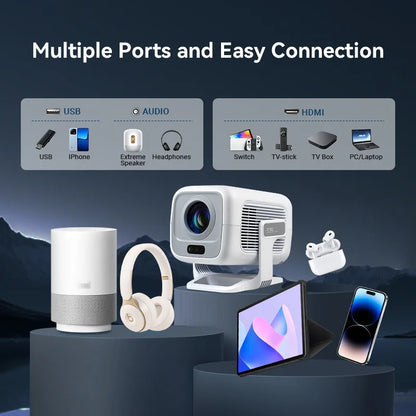4K Native 1080P Smart Projector — Auto Focus, 600 ANSI, Android