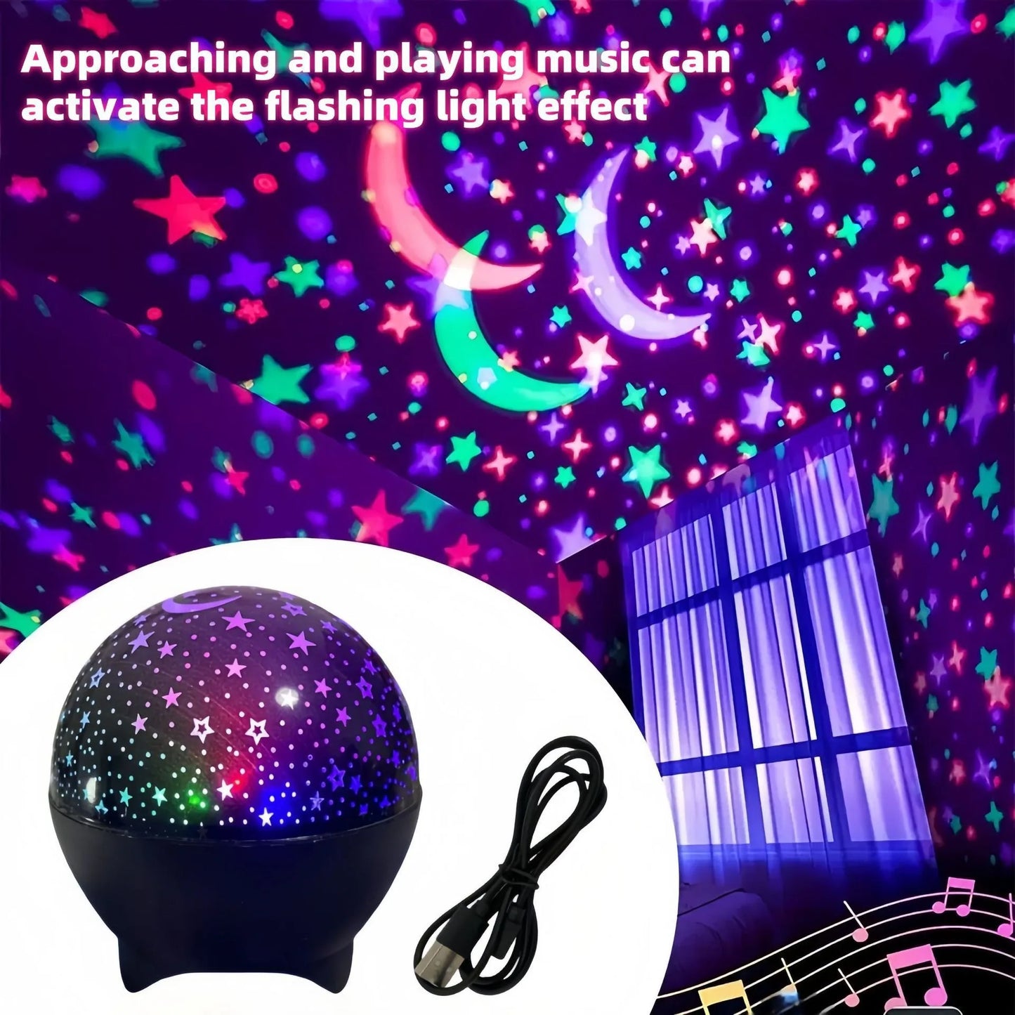 Galaxy Star Projector Night Light — RGB LED Moon & Star Projection, USB