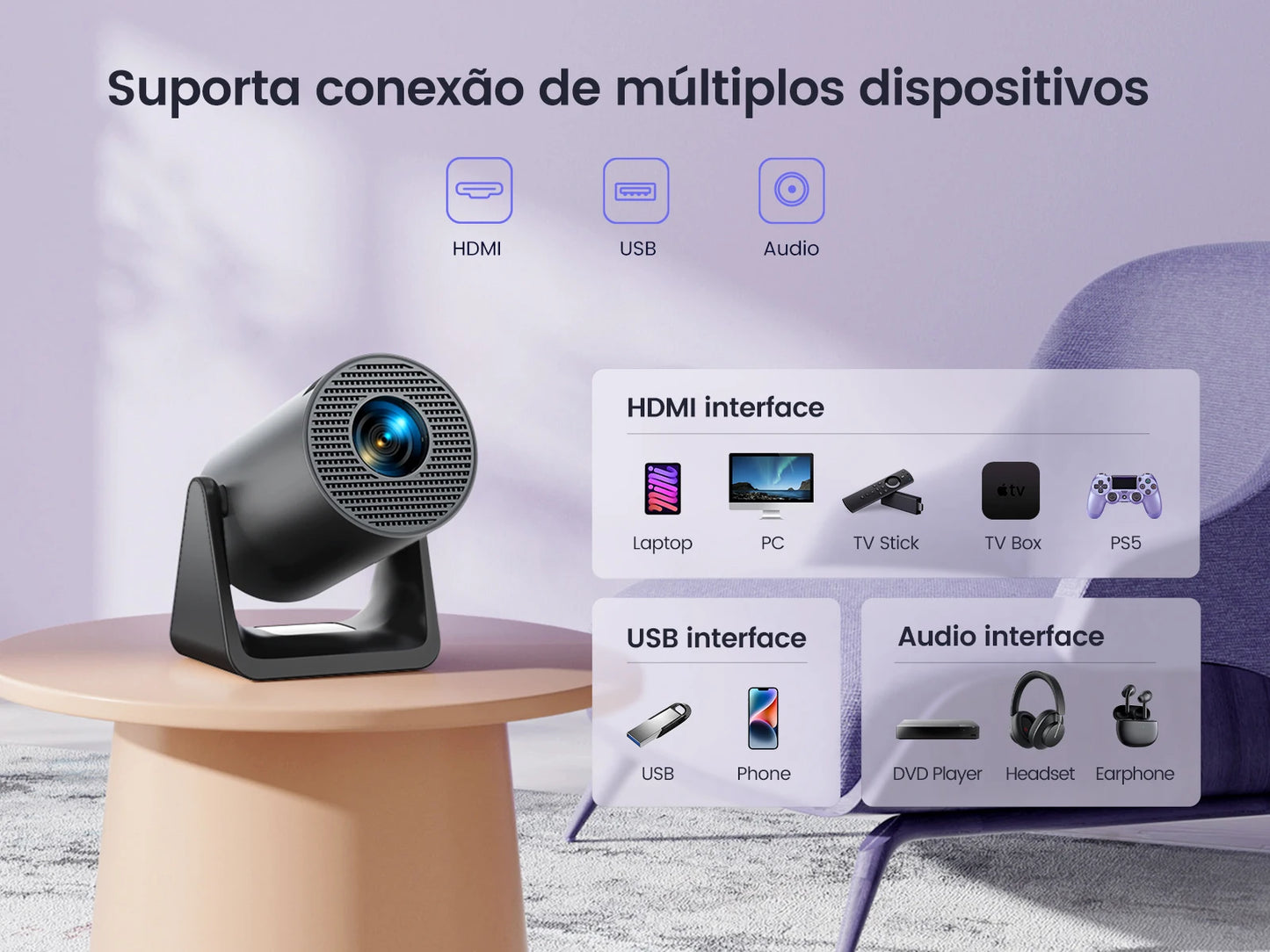 Mini Portable Projector — 1080P, Android 11, WiFi & Bluetooth, Auto Keystone