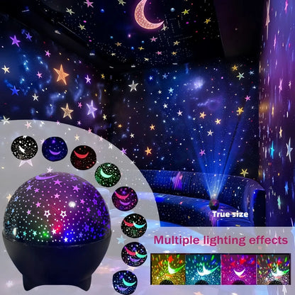 Galaxy Star Projector Night Light — RGB LED Moon & Star Projection, USB