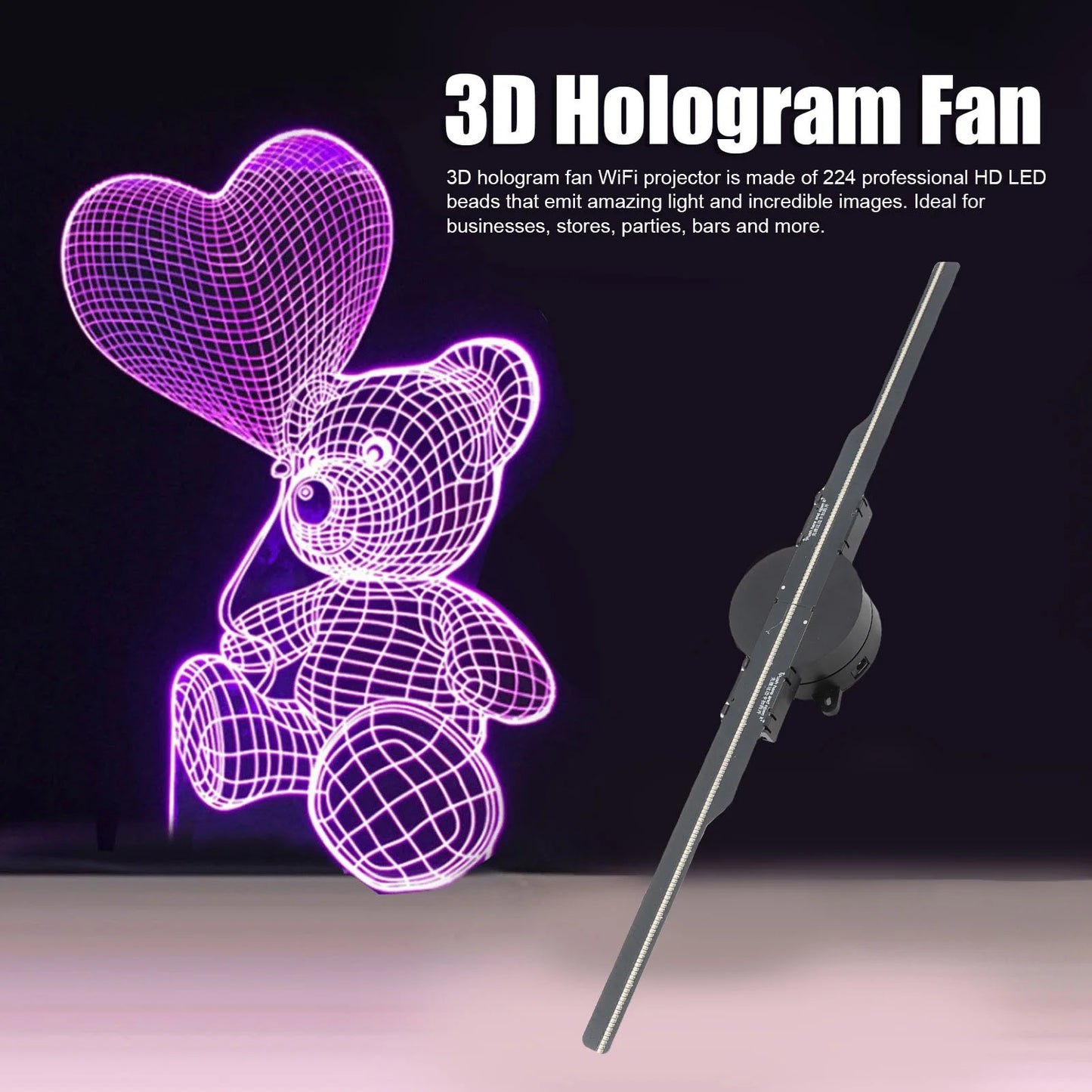 3D Hologram Fan Display — WiFi LED Advertising Projector, 16.5"