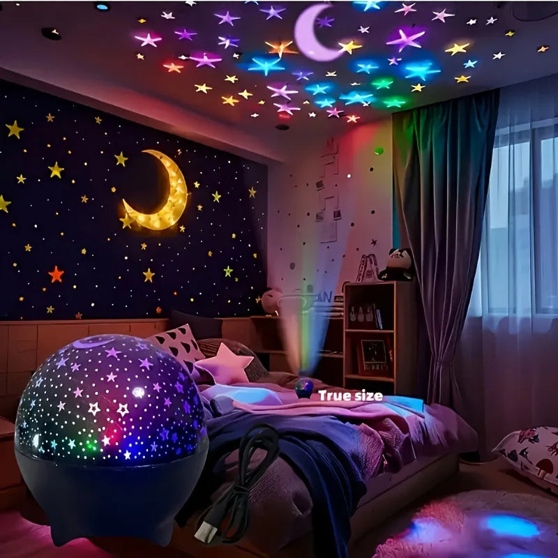 Galaxy Star Projector Night Light — RGB LED Moon & Star Projection, USB