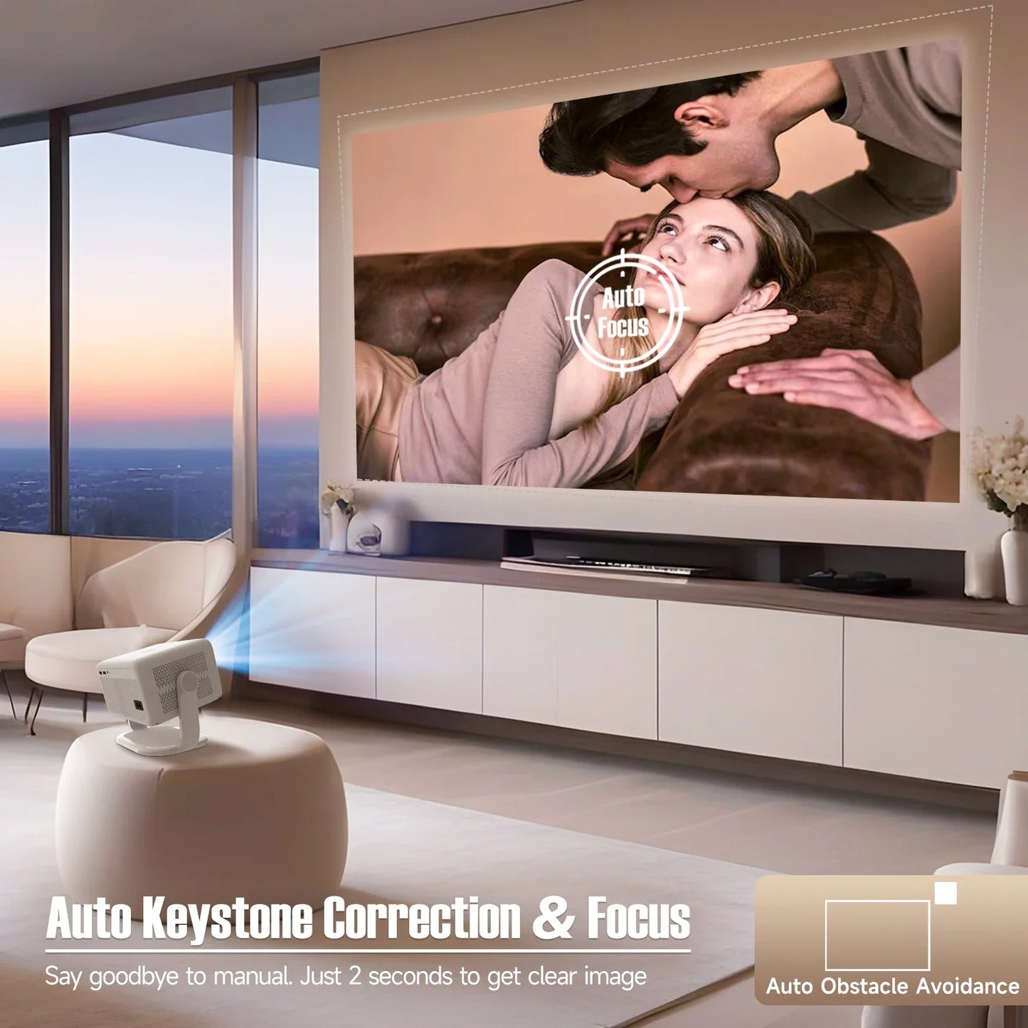 1080P Native Smart Projector — Auto Focus & Keystone, Air Mouse, WiFi6