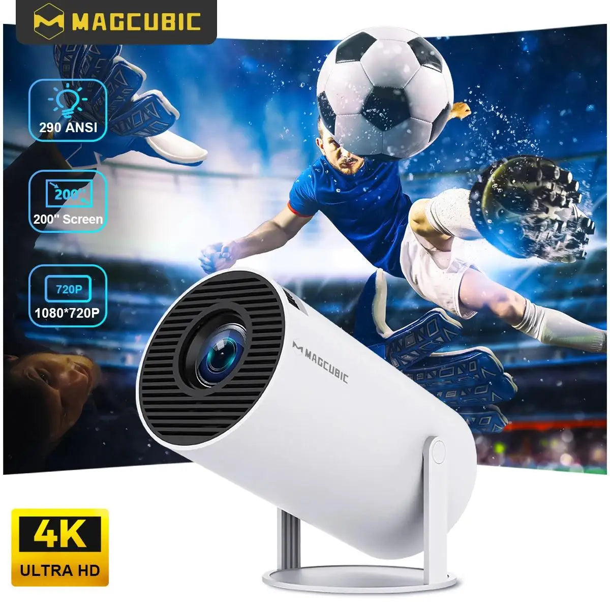 4K Portable Smart Projector — Android 14, Dual WiFi6, 290 ANSI