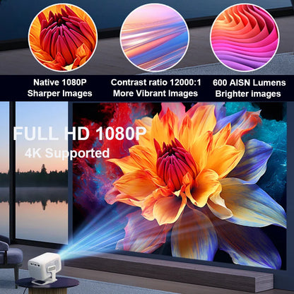 4K Native 1080P Smart Projector — Auto Focus, 600 ANSI, Android