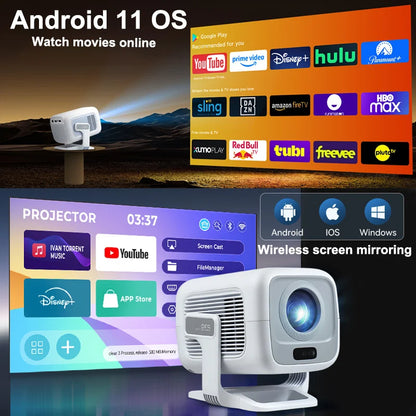 4K Native 1080P Smart Projector — Auto Focus, 600 ANSI, Android